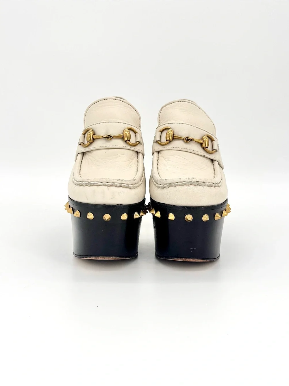 Gucci Vegas Spiked Pearl Horsebit Platform High Block Heel Loafers 36